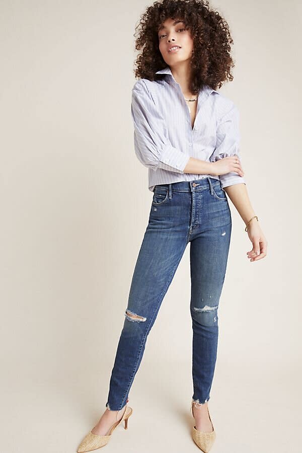 MOTHER The Stunner High-Rise Frayed Skinny Jeans 