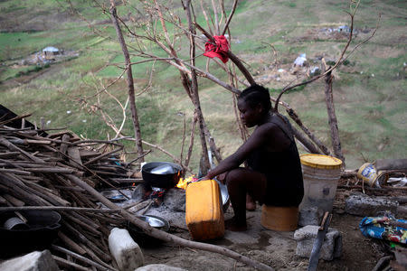 A woman cooks in an area destroyed by Hurricane Matthew in Les Anglais, Haiti. REUTERS/Andres Martinez Casares