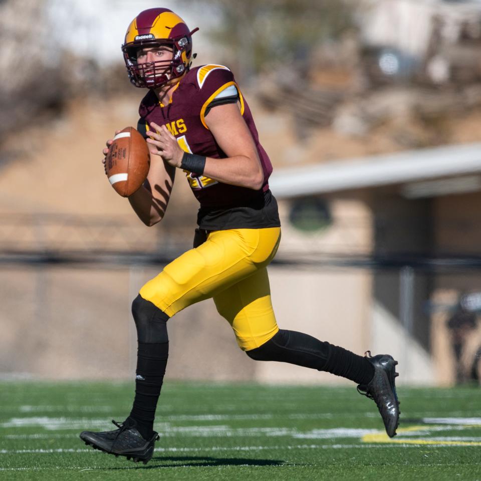 Victor Valley College's Tyler Karen looks to throw against College of the Desert on Saturday, Nov. 12, 2022.