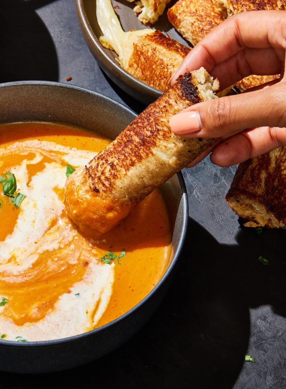 Pumpkin Tomato Soup & Grilled Cheese Sticks