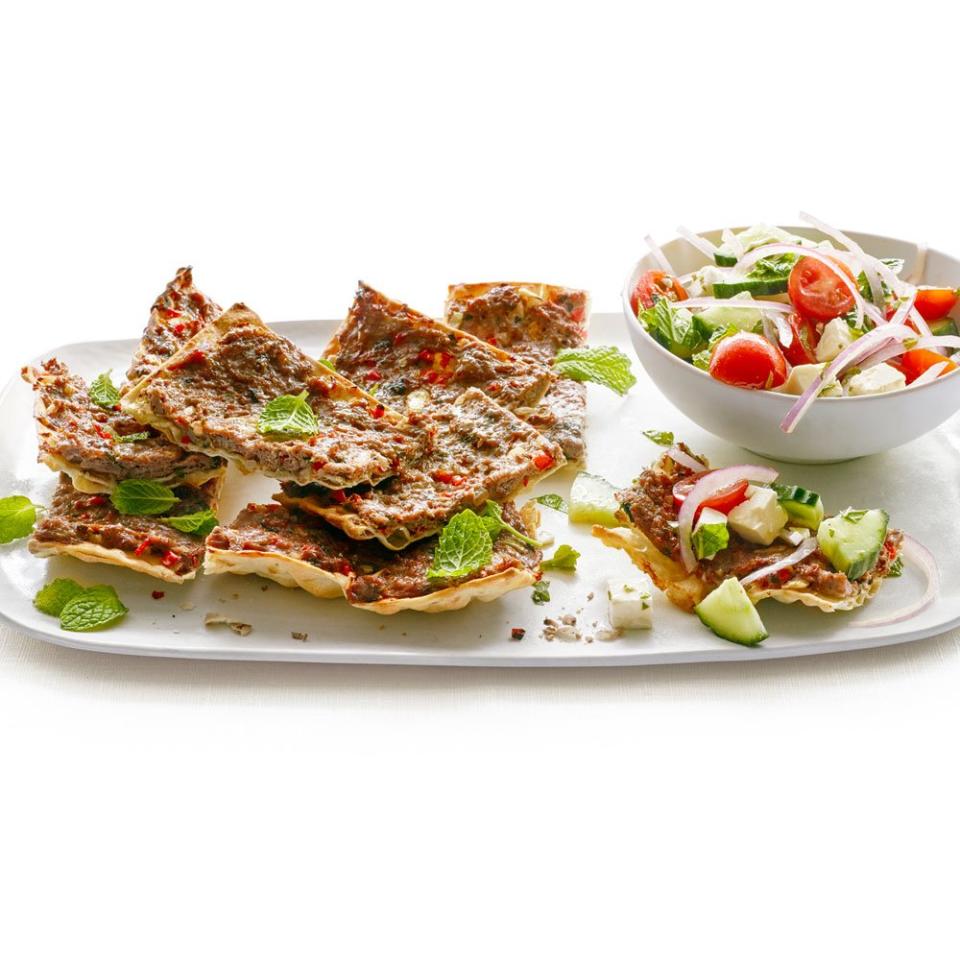 Lamb Flatbread Pizza with Feta and Mint Salad