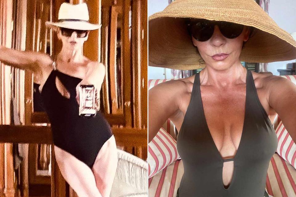 <p>Catherine Zeta-Jones/Instagram</p> Catherine Zeta-Jones serves summer style in cutout oen-piece