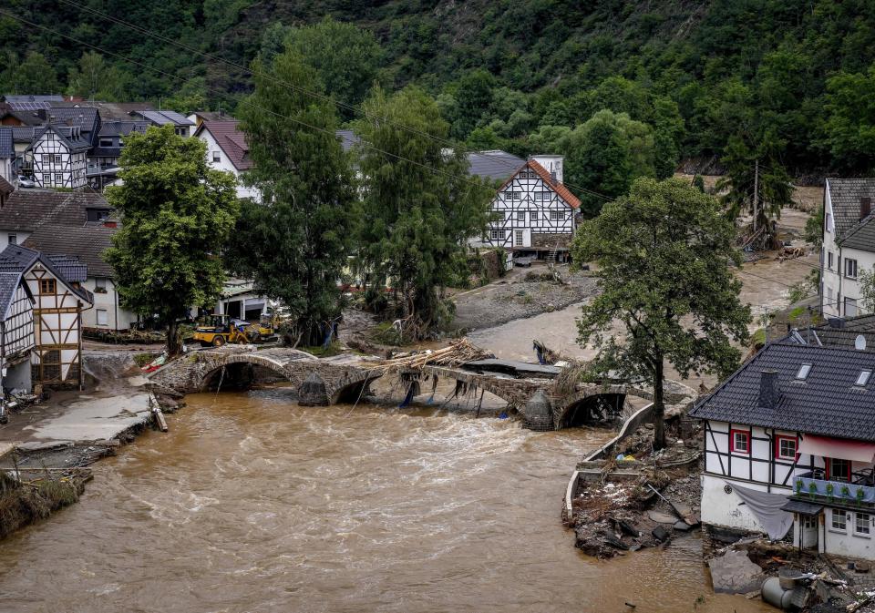 A destroyed bridge over the River Ahr in Schuld, Germany on Thursday.