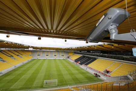 General view of a GoalControl goal line technology (GLT) high-speed camera at the Tivoli stadium during a demonstration of the GLT in the western German city of Aachen May 28, 2014. REUTERS/Wolfgang Rattay