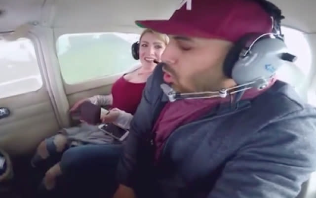 Man vomits during helicopter proposal