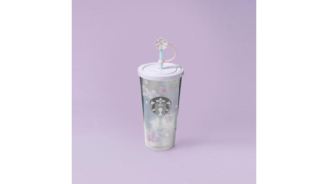 2023 Starbucks Glass Cup 13oz Tumbler Coffee Cup Pink Sakura + Cute Straw  Topper