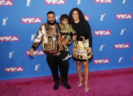 2018 MTV Video Music Awards - Arrivals - Radio City Music Hall, New York, U.S., August 20, 2018. - DJ Khaled with wife, Nicole Tuck, and son Asahd Tuck Khaled. REUTERS/Andrew Kelly