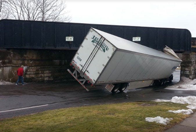 This truck in Feb. 2016 was the second truck in two days to hit the West Ave. bridge as it headed West from Main Street in Canandaigua.