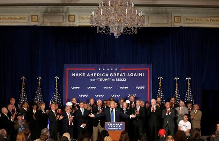 Republican presidential nominee Donald Trump delivers remarks at a campaign event at the Trump International Hotel in Washington, D.C., U.S., September 16, 2016. REUTERS/Mike Segar