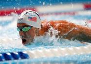 Jul 1, 2016; Omaha, NE, USA; Michael Phelps swims during the men's 100 meter butterfly semifinal in the U.S. Olympic swimming team trials at CenturyLink Center. Mandatory Credit: Erich Schlegel-USA TODAY Sports