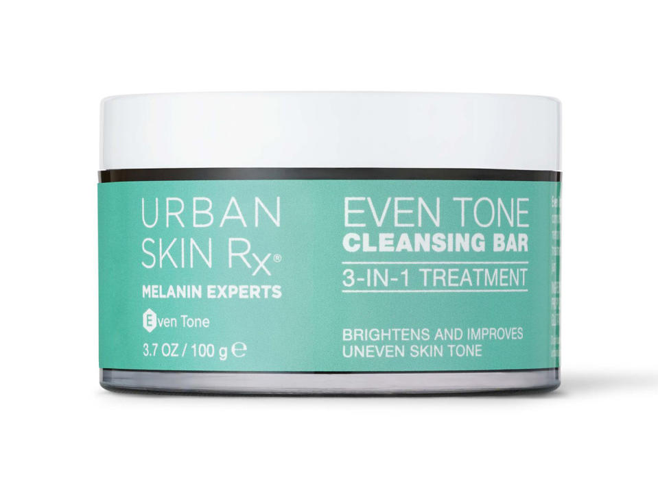 <p>"I use all of the Retrouvé products, but I also like this a lot. After wearing a lot of makeup all day I wash my face with this brightening bar."</p> <p><strong>Buy It! </strong>Urban Skin RX, $24; <a href="https://urbanskinrx.com/products/even-tone-cleansing-bar" rel="sponsored noopener" target="_blank" data-ylk="slk:urbanskinrx.com;elm:context_link;itc:0;sec:content-canvas" class="link ">urbanskinrx.com</a></p>