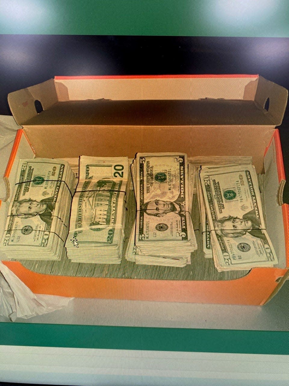 A Nike shoebox stuffed with $80,000 in cartel money from selling drugs in the Southeastern U.S. It was used as a partial payment for a private jet in the Orlando, Florida area.