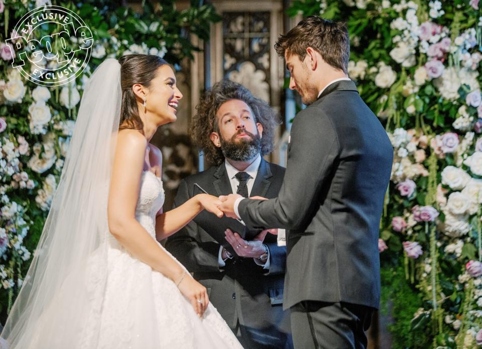 "To hear <em>[Bachelor</em> producer] Elan Gale speak upon his relationship with us was truly incredible. He elaborated about how Ashley is a goldfish and she needed a fish bowl, and how I give qualities similar to a fish bowl," says Haibon about their officiant. "It sounds weird but it made perfect sense.” Adds Iaconetti: “It was funny, it was tear-jerking. People just kept coming up to us and saying they’d never seen a ceremony like that before. It was so personalized to us and amazing.”