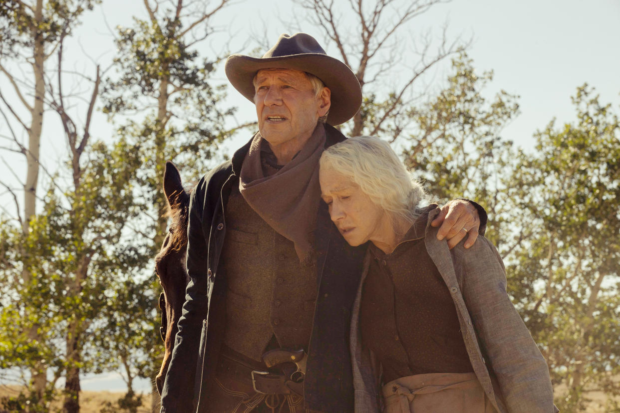 Harrison Ford as Jacob Dutton and Helen Mirren as Cara Dutton (Emerson Miller / Paramount+)