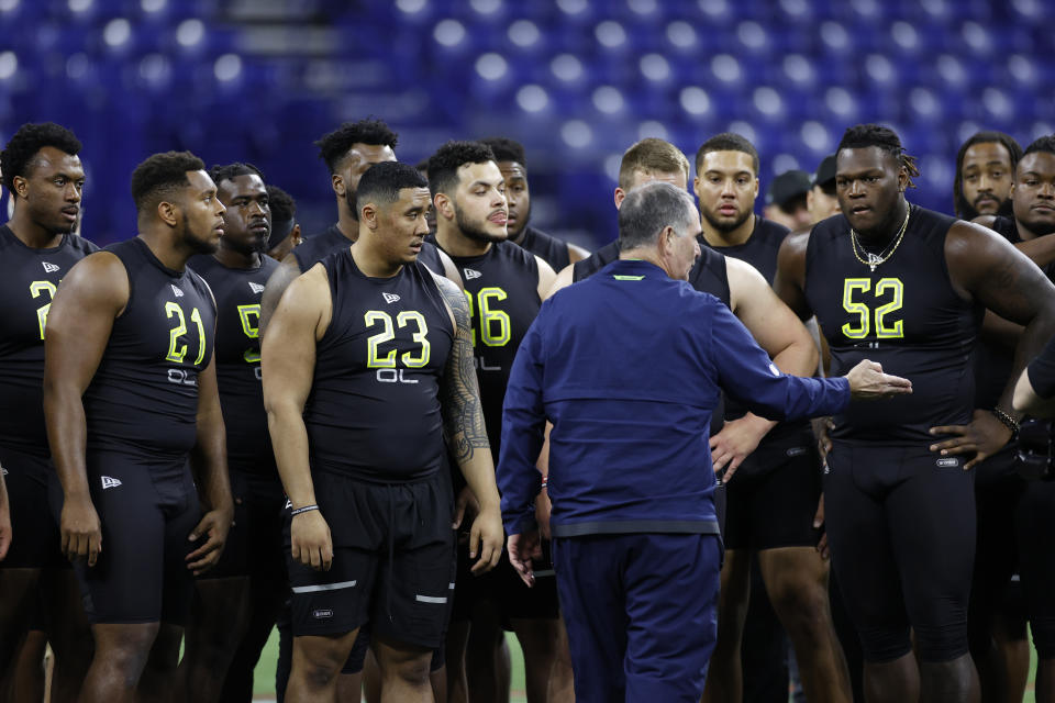 The number of prospects competing in the on-field drills at the 2022 NFL Combine at Lucas Oil Stadium could be smaller this year. (Photo by Joe Robbins/Getty Images)