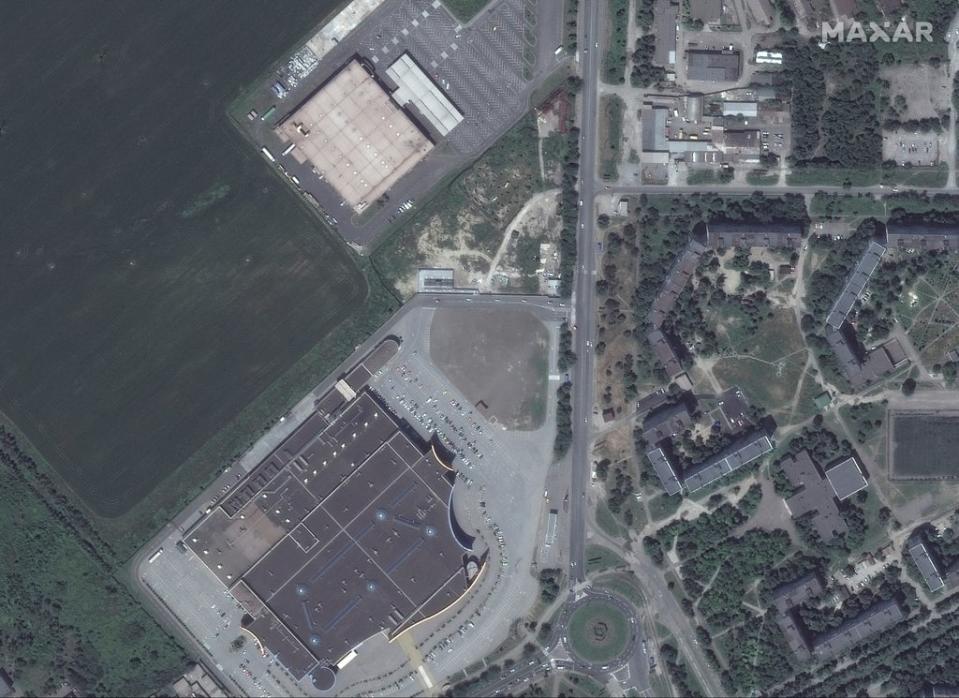 A satellite image shows grocery stores and shopping malls in Mariupol before Russia’s invasion of Ukraine (Maxar Technologies/Reuters)