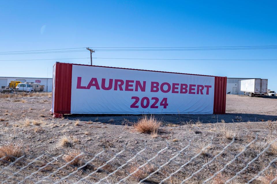 A large Lauren Boebert 2024 sign can be seen at a business in north Pueblo. Boebert will forego running in Colorado's 3rd Congressional District and intead run for the state's 4th Congressional District seat.
