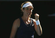 Tennis - Australian Open - Melbourne Park, Melbourne, Australia - 21/1/17 Britain's Johanna Konta celebrates winning her Women's singles third round match against Denmark's Caroline Wozniacki. REUTERS/Issei Kato