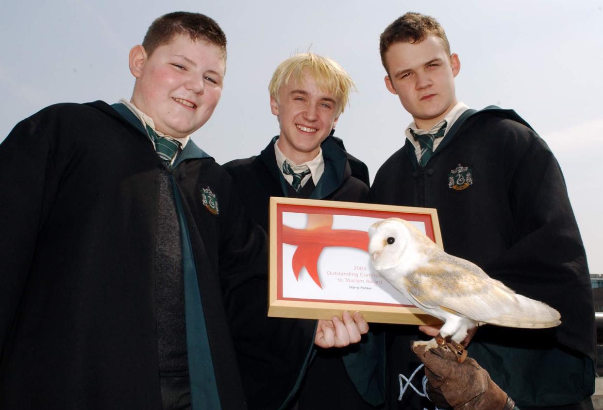 Joshua Herdman (Goyle), Tom Felton (Malfoy) y Jamie Waylett (Crabbe) eran los tres matones de la saga de Harry Potter. (Foto de Yui Mok - PA Images/PA Images via Getty Images)