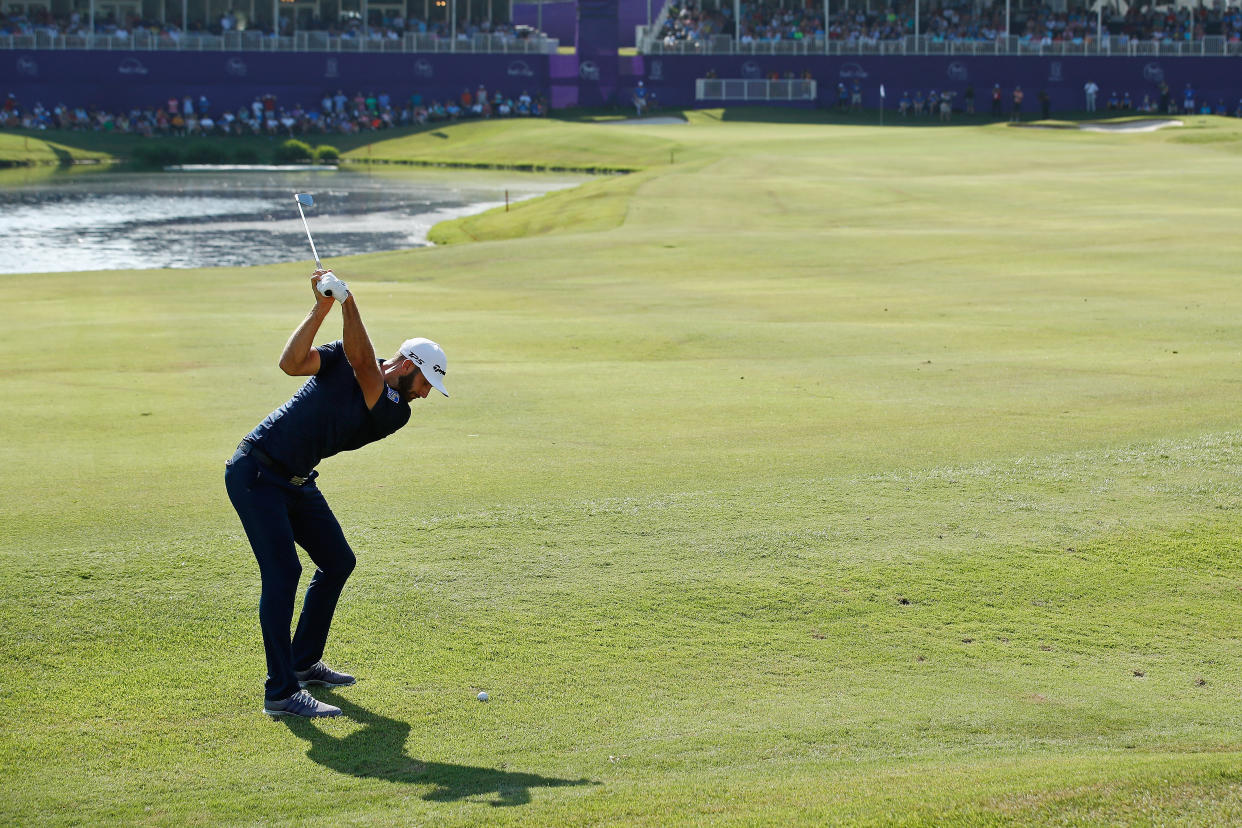 Dustin Johnson somehow put the ball in the hole from here at the FedEx St. Jude Classic. (Getty Images)