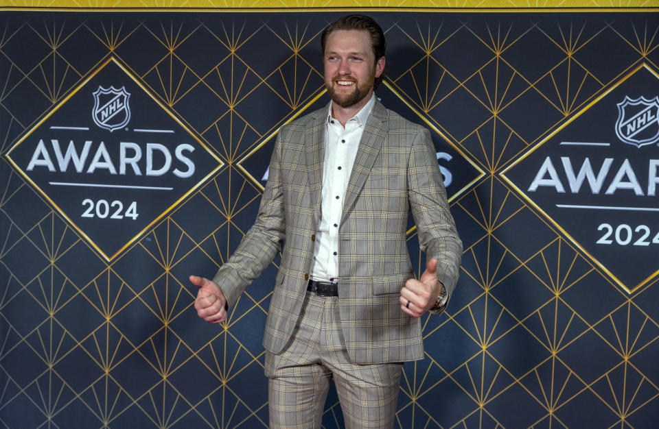 Thatcher Demko arrives for hockey's NHL Awards, Thursday, June 27, 2024, in Las Vegas. (AP Photo/L.E. Baskow)