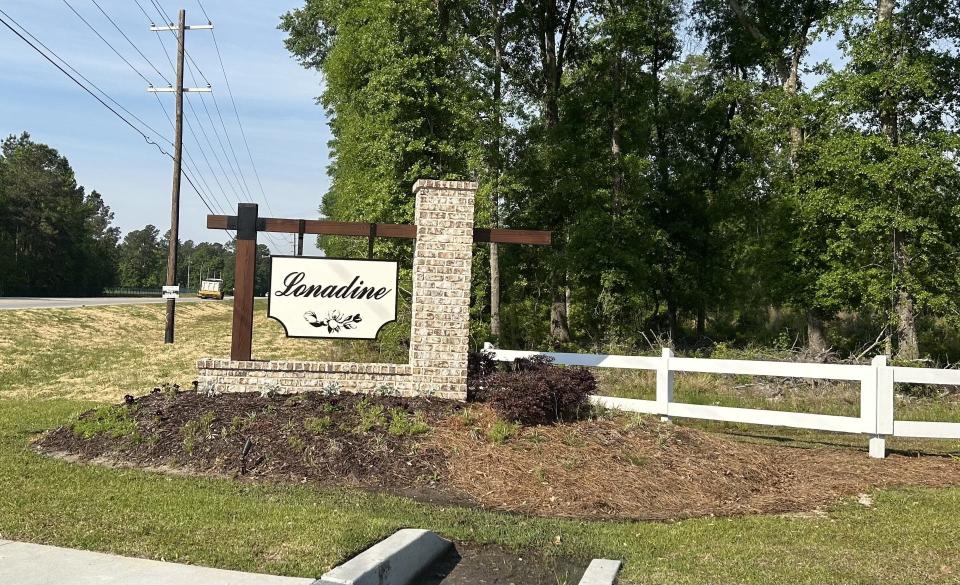 A sign for the new subdivision Lonadine is photographed. The neighborhood is across from Effingham County High School.