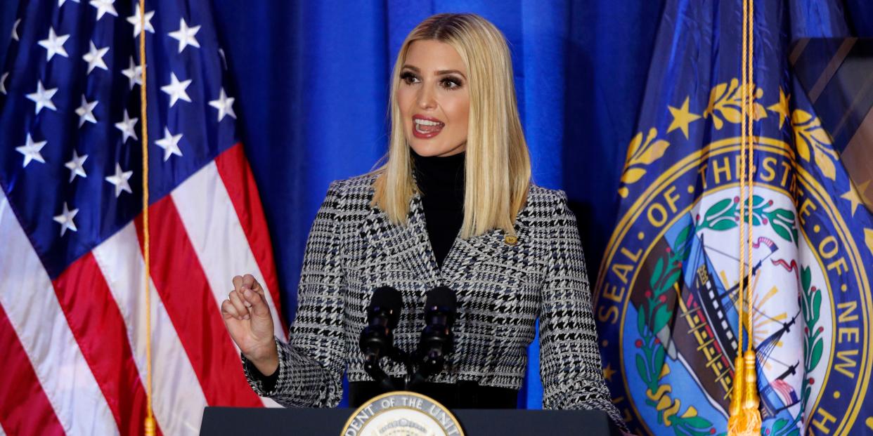 President Donald Trump's senior adviser and daughter, Ivanka Trump, speaks at a Cops for Trump campaign rally, Monday, Feb. 10, 2020, in Portsmouth, N.H. (AP Photo/Robert F. Bukaty)