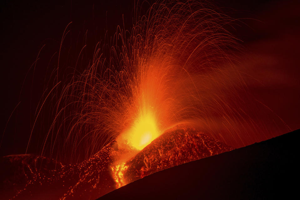 Etna erupts in fiery show