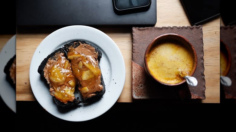 black sesame toast and latte