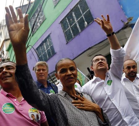 Presidential candidate Marina Silva of Brazilian Socialist Party (PSB) attends a rally campaign at Rocinha slum in Rio de Janeiro in this August 30, 2014 file photo. REUTERS/Ricardo Moraes/Files