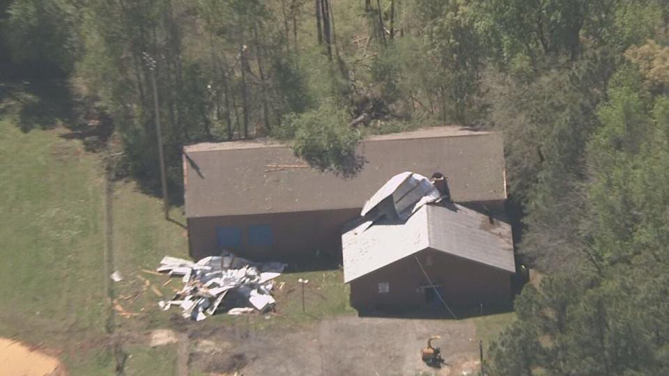 Chopper 9 Skyzoom caught the tornado damage that hit a structure at Mt. Ulla Elementary School in Rowan County.