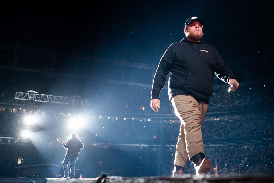 Luke Combs performs at Empower Field at Mile High in Denver, Colo., Saturday, May 21, 2022. The show kicked off Combs’ first-ever headlining stadium tour.