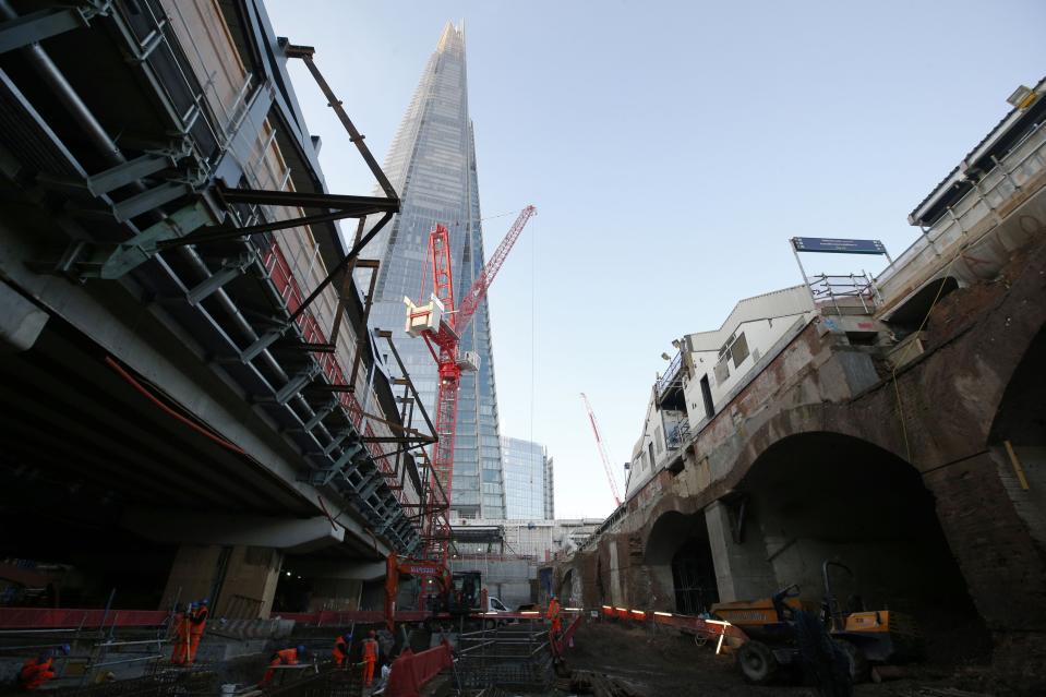 Construction work on what will eventually be the concourse area below the new platforms ten (top right) and eleven (top left) at London Bridge railway station, Southwark, London as the capital's oldest station undergoes rebuilding as part of the ï¿½6.5bn Thameslink Programme. PRESS ASSOCIATION Photo. Picture date: Monday November 24, 2014.  From Saturday 20 December 2014 to Sunday 4 January 2015 inclusive, Southern and Thameslink trains will not call at London Bridge. Also, from Monday 22 to Wednesday 24 December some Southeastern Charing Cross services will not call at London Bridge in the morning peak as work continues. Photo credit should read: Jonathan Brady/PA Wire