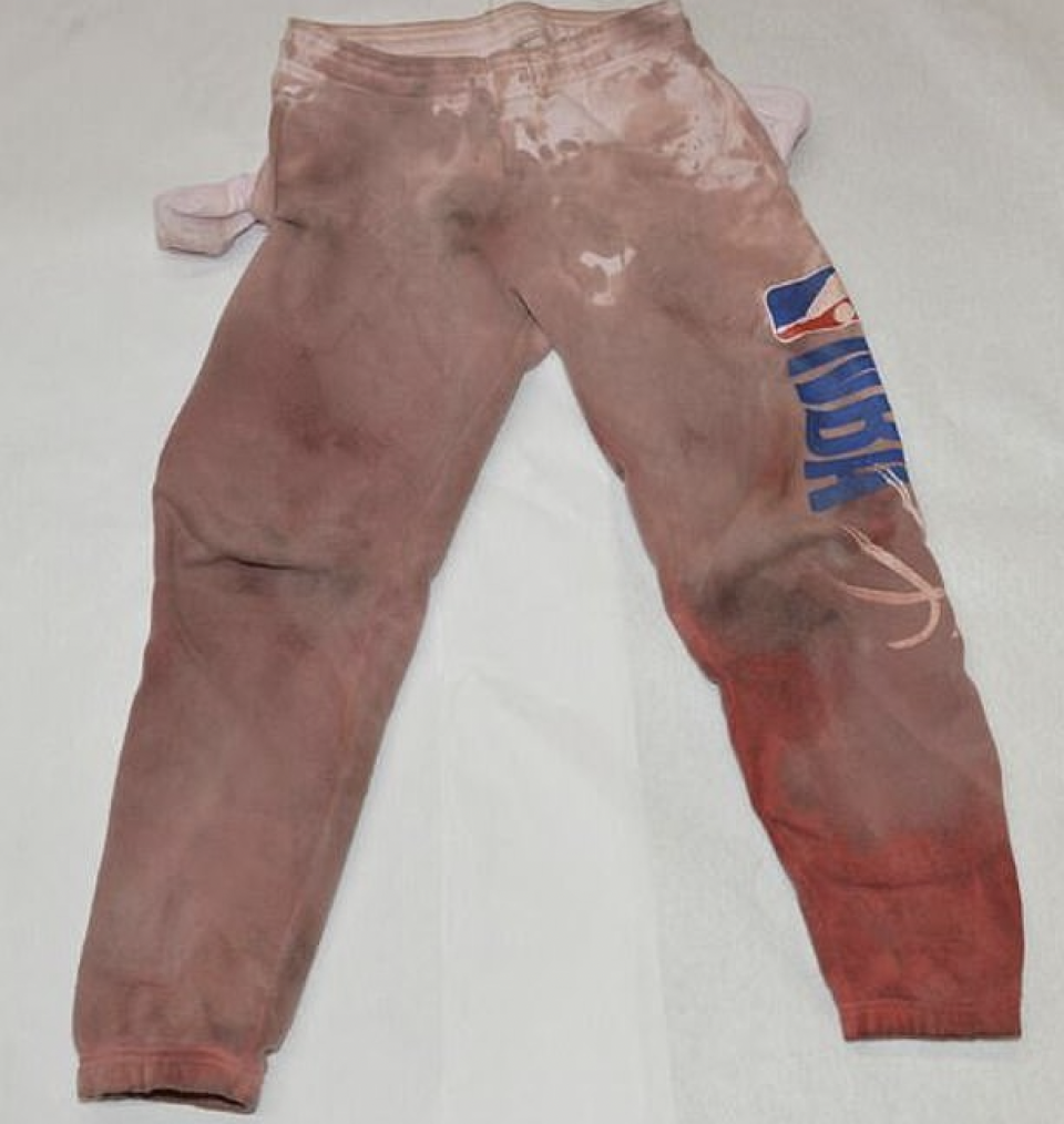 Courtney Clenney’s sweatpants were covered in blood after the alleged fatal stabbing (Miami-Dade Prosecutor’s Office)