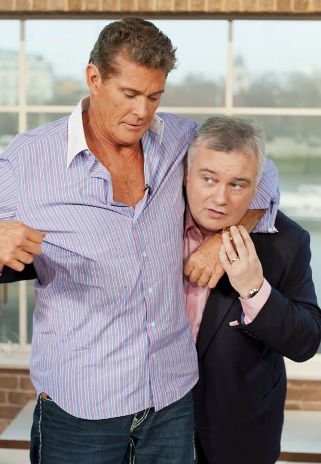 David Hasselhoff appeared on This Morning earlier this week and got up close and personal with Eamonn Holmes and Ruth Langsford. He hugged Ruth before getting Eamonn in a headlock. Boys will be boys, eh?!