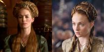 <p> When she was forced to marry Tyrion, Sansa&apos;s entire look screamed &quot;Lannister,&quot; from the gold and lion-embellished dress to her Cersei-esque updo. It all serves as a not-so-subtle message that they own her and can make her do anything&#x2014;even become one of them. </p>