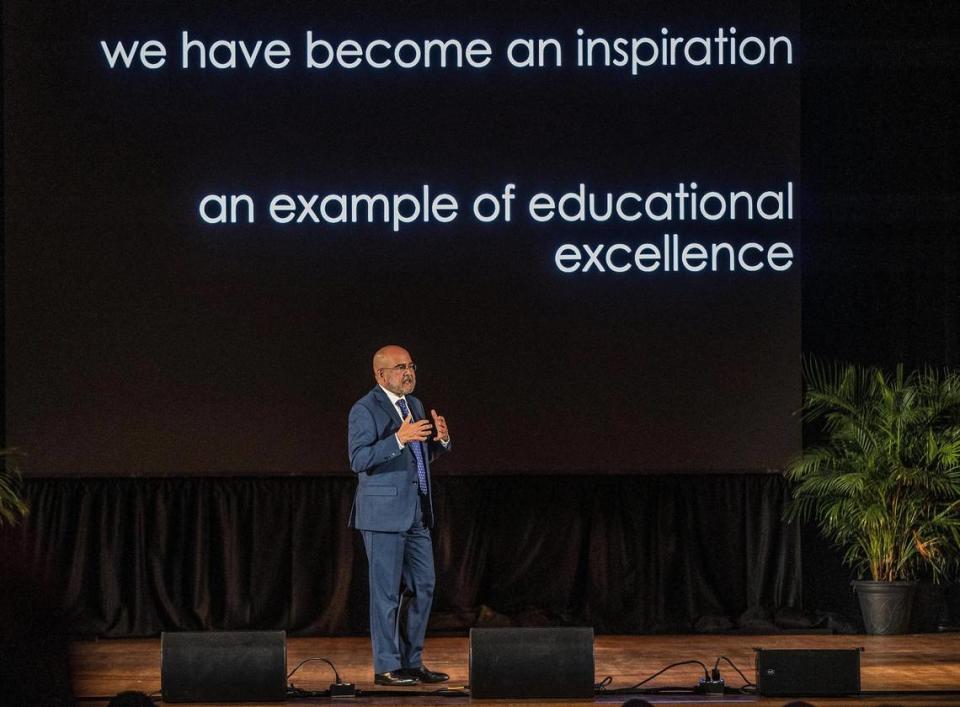 Superintendent Dr. Jose L. Dotres speaks during his first Miami Dade County Public Schools District 2022- 2023 Opening of Schools event at Miami Senior High School in Miami, on Friday, Aug. 5, 2022.