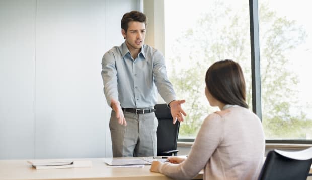 Business executive discussing with his client