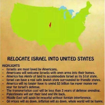 A picture shared by Abdullah Patel, claiming to be the "solution" to the Israel-Palestine conflict