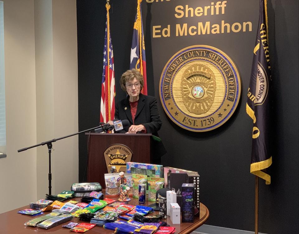 New Hanover County sheriff's deputies seized counterfeit packaged THC-infused snacks and weapons from a local gas station as part of collaborative operation.