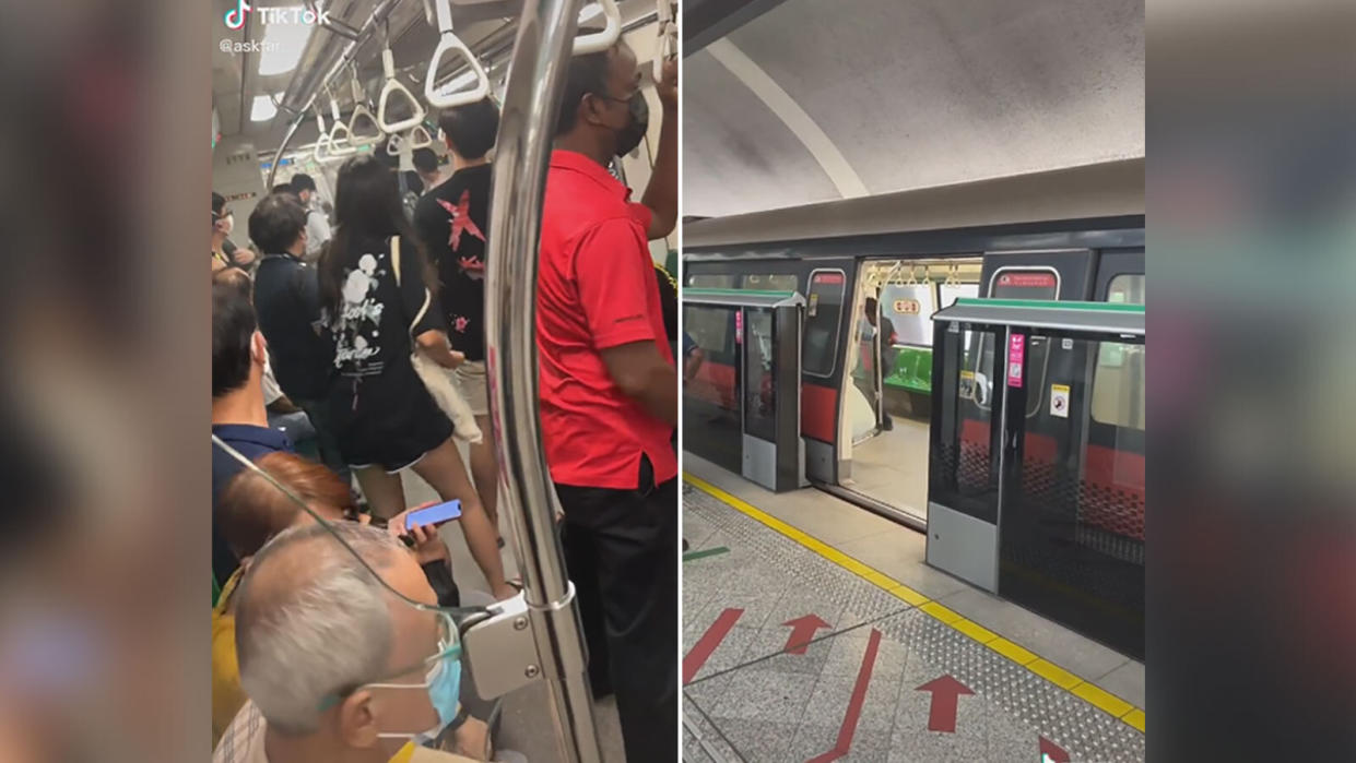 Smoke in MRT train at Kembangan station lead to commuters disembarking on 20 May 2022. (SCREENSHOTS: askfar/TIKTOK)