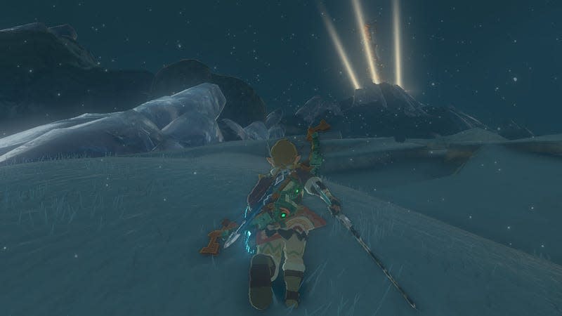 Link climbs a mountain to the next Skyview Tower.