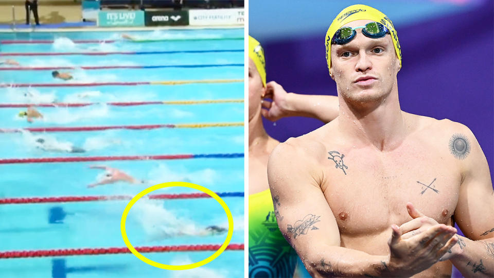 Cody Simpson swimming the butterfly and Simpson training at the Commonwealth Games.