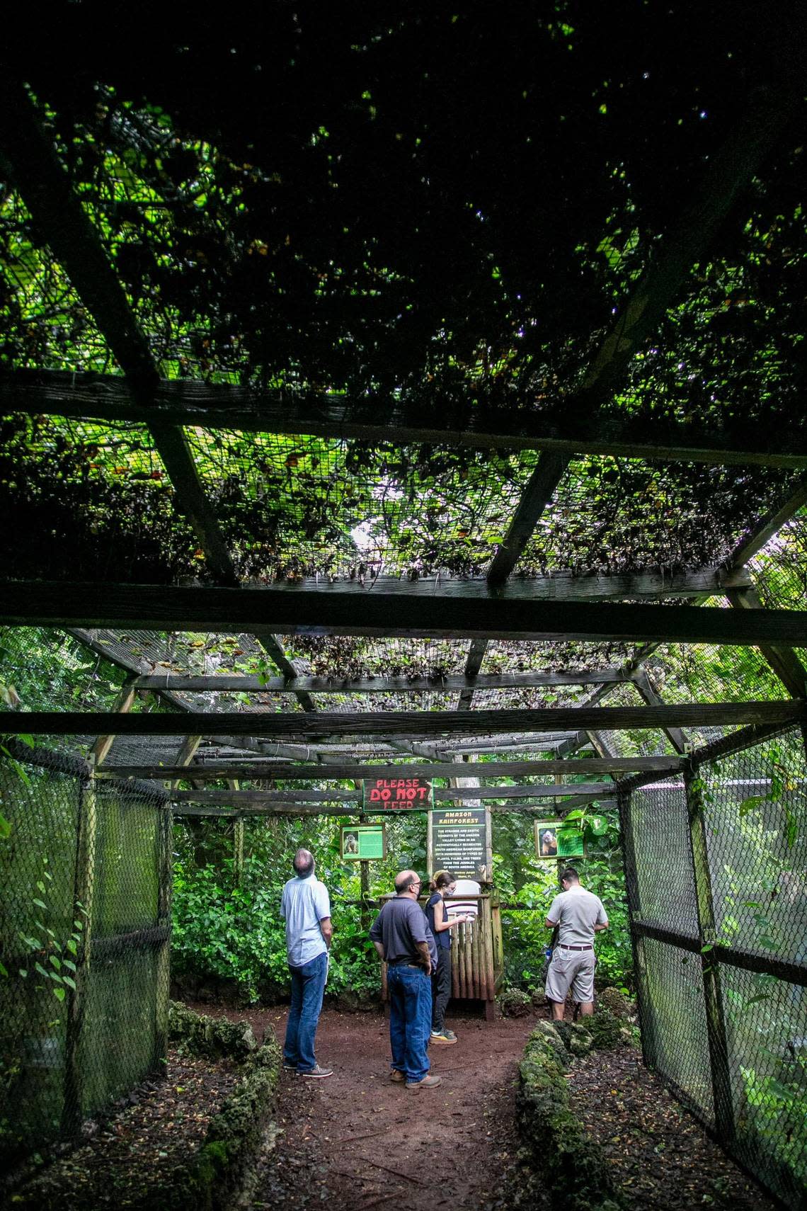 The enclosed trails, where the humans are inside and the primates are outside, are a key feature of Monkey Jungle. This one is the entrance to the Amazonian Rainforest exhibit.