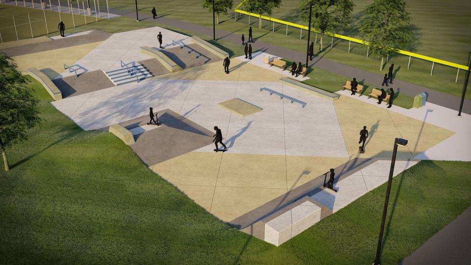 A rendering of the preferred park design followed three community workshops.   The lighting pictured in the rendering may be added in the future.