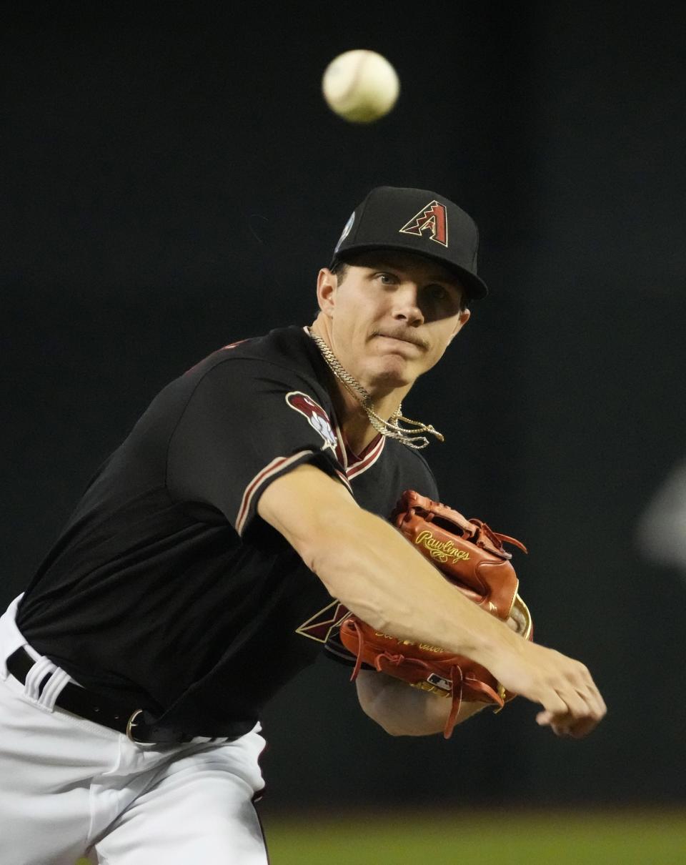 Arizona Diamondbacks starting pitcher Drey Jameson (99) throws against the San Diego Padres during the first inning at Chase Field on April 23, 2023.