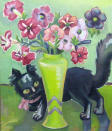 A 1936 Maggie Laubser "Cat and Petunias" oil on canvas. (AP Photo/The City of Tshwane)