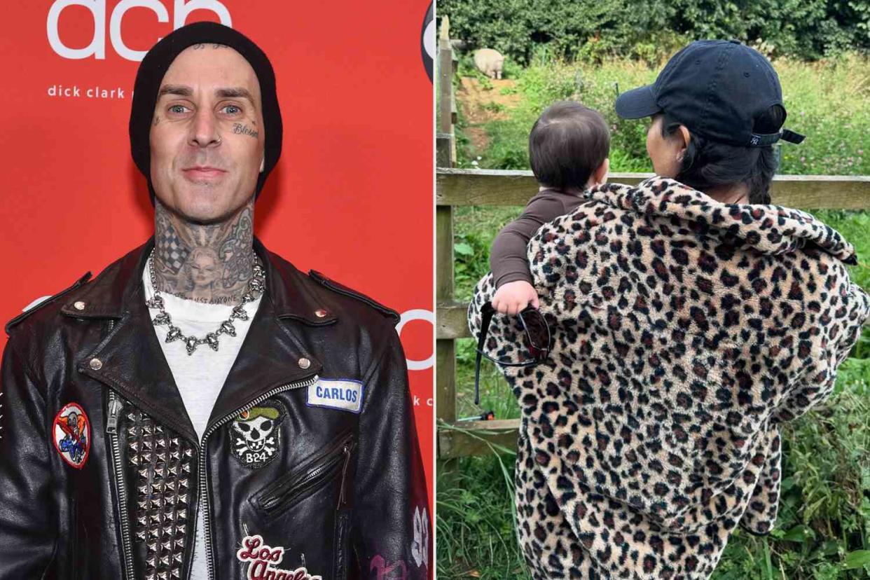 <p>ABC via Getty, Travis Barker/Instagram</p> Travis Barker, Kourtney Kardashian Barker with son Rocky