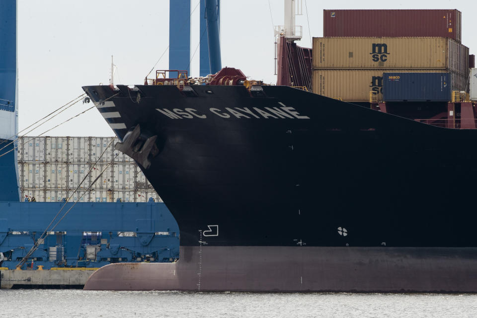 This photo shows the MSC Gayane container ship on the Delaware River in Philadelphia, Tuesday, June 18, 2019. U.S. authorities have seized more than $1 billion worth of cocaine from a ship at a Philadelphia port, calling it one of the largest drug busts in American history. The U.S. attorney’s office in Philadelphia announced the massive bust on Twitter on Tuesday afternoon. Officials said agents seized about 16.5 tons (15 metric tons) of cocaine from a large ship at the Packer Marine Terminal. (AP Photo/Matt Rourke)