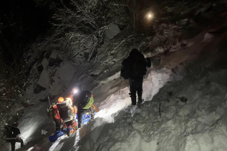 The search and rescue team descends with a distressed hiker. (Chaffee County Search and Rescue North)